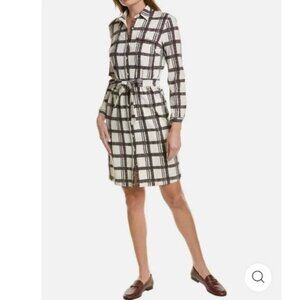 J. McLaughlin Plaid Button Down Catalina Cloth Shirt Dress Sz Medium brown white